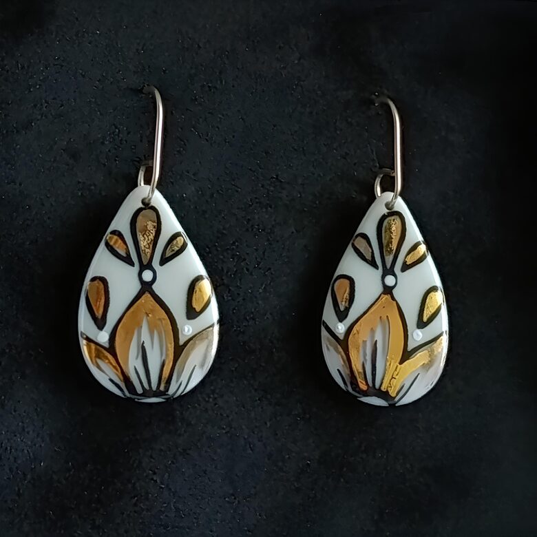 Porcelain earrings "Golden Flower"