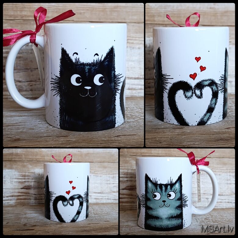 Mug- black & gray tabby cat in love