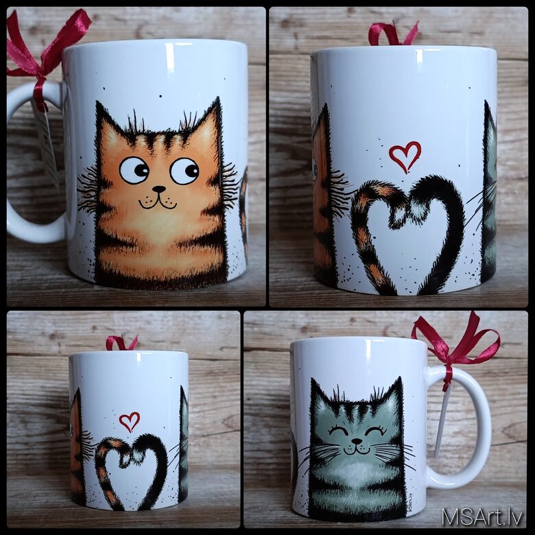 Mug- ginger & gray tabby cat in love