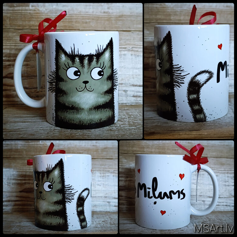 Krūze Mīļums ar pelēku kaķi 