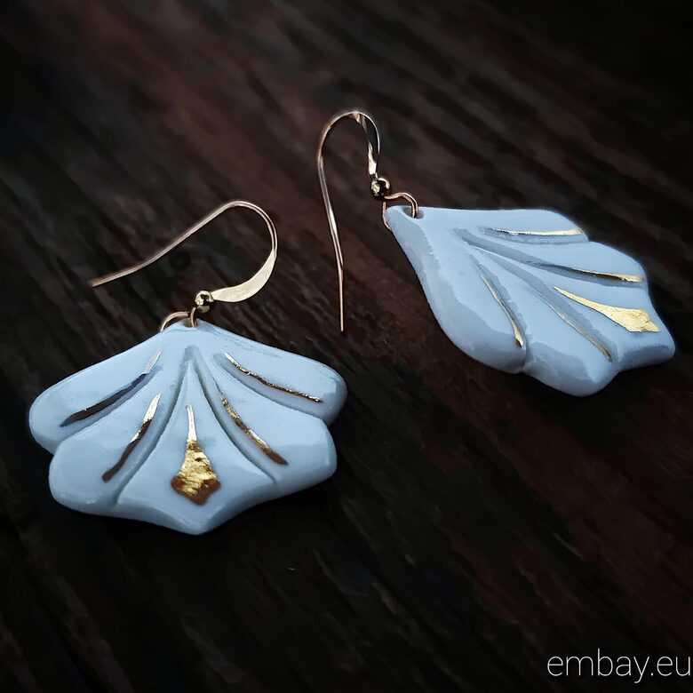 Delicate Porcelain Wedding Earrings with Gold Accents