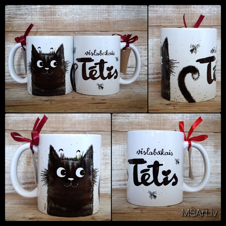 Mug-the Best Dad with a black cat