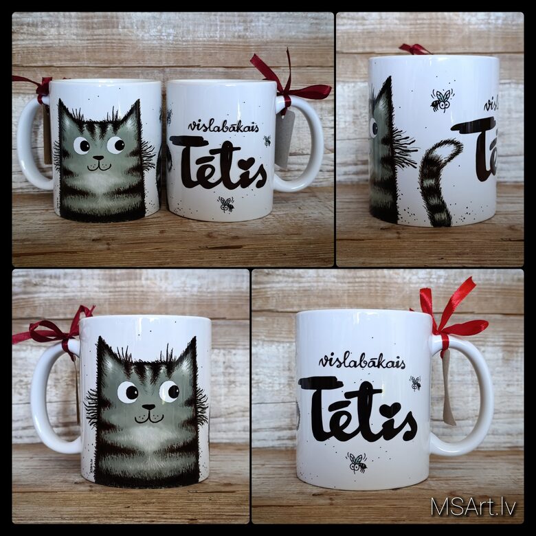 Mug- The Best Dad with a gray cat