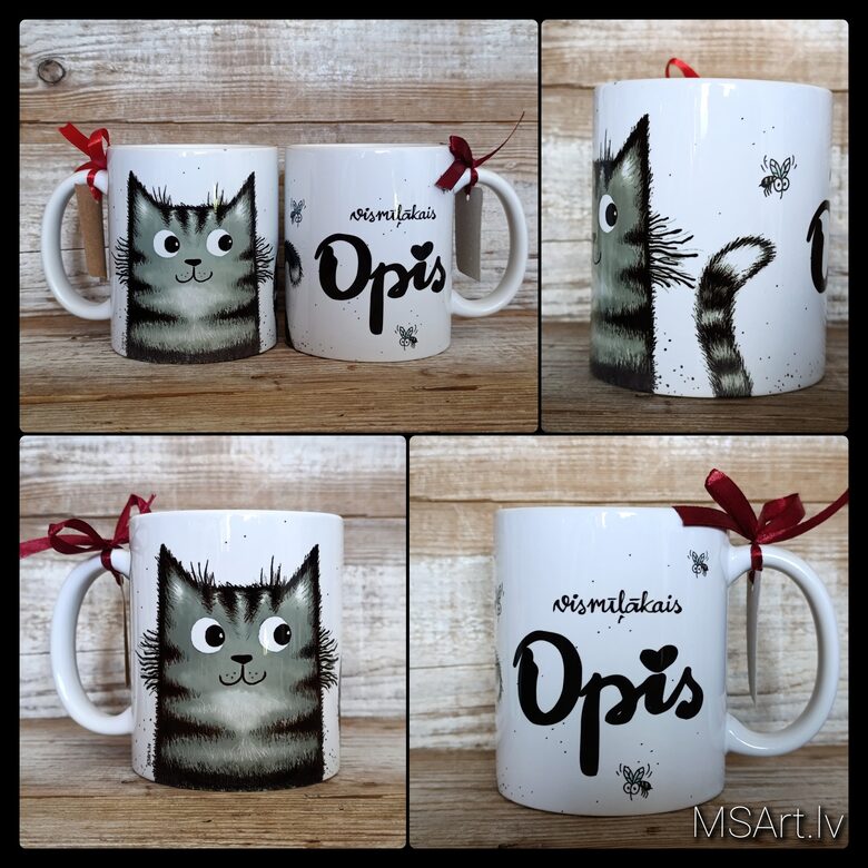 Krūze- Opis vismīļākais ar Pelēku kaķi