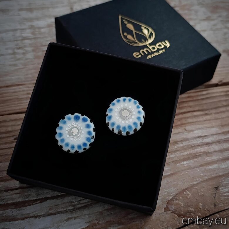 Zili porcelāna auskari