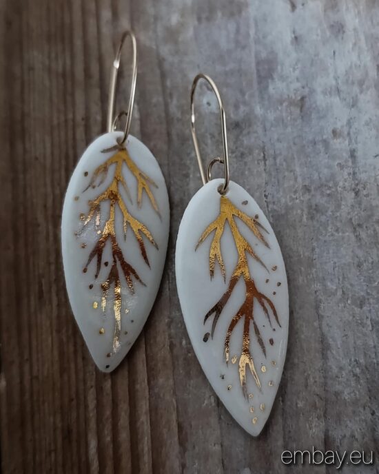 Elegant White Porcelain Leaf Earrings