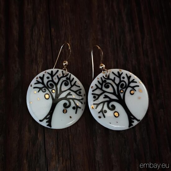White Porcelain Earrings with a Tree