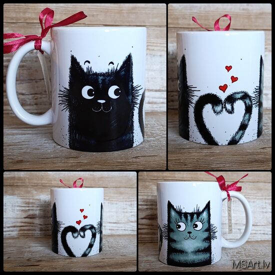 Mug- black & gray tabby cat in love