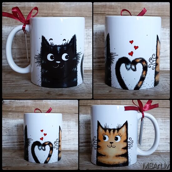 Mug- black & ginger cat in love