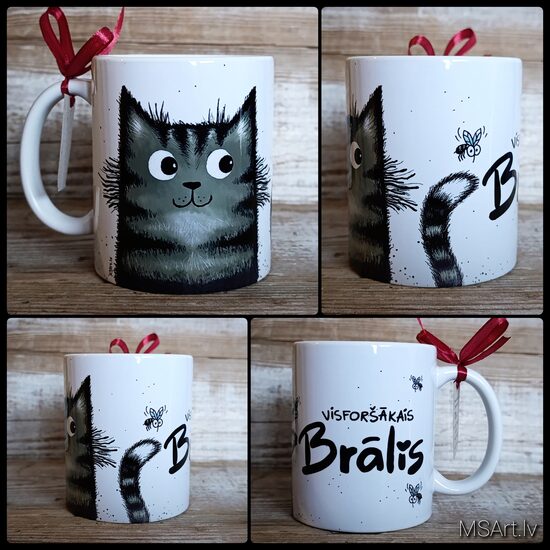 Mug for the coolest Brother with grey cat