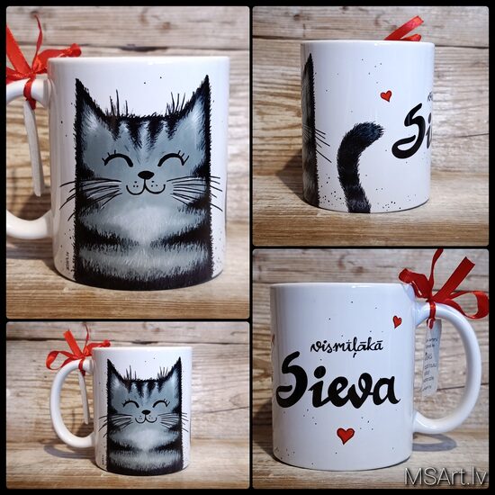 Mug for beloved Wife with grey tabby cat