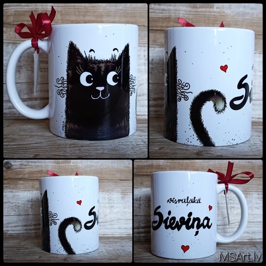 Mug for beloved Wife with black cat