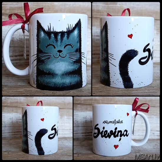 Mug for beloved Wife with gray cat