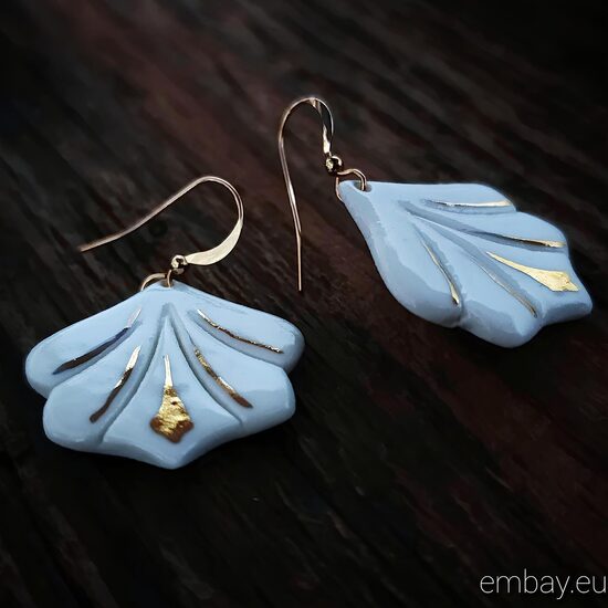 Delicate Porcelain Wedding Earrings with Gold Accents