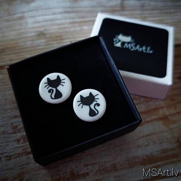 Porcelai stud earrings "Black Cats"