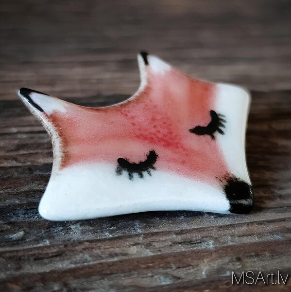 Porcelain brooch "Sleeping Fox"