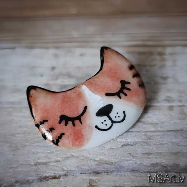 Porcelain brooch "Ginger Cat"