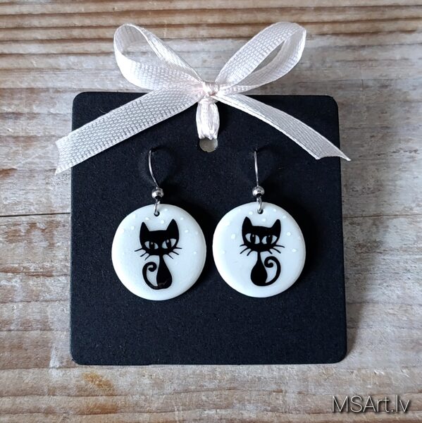 Porcelain earrings "Black Cats"