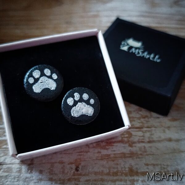 Black&white porcelain stud earrings "Paws"